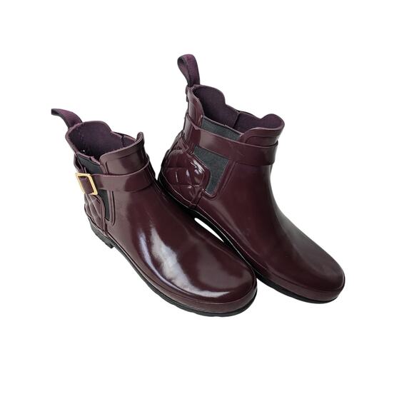 Hunter Gloss Quilted Wine Chelsea Boots 6/7 ? - Picture 1 of 10